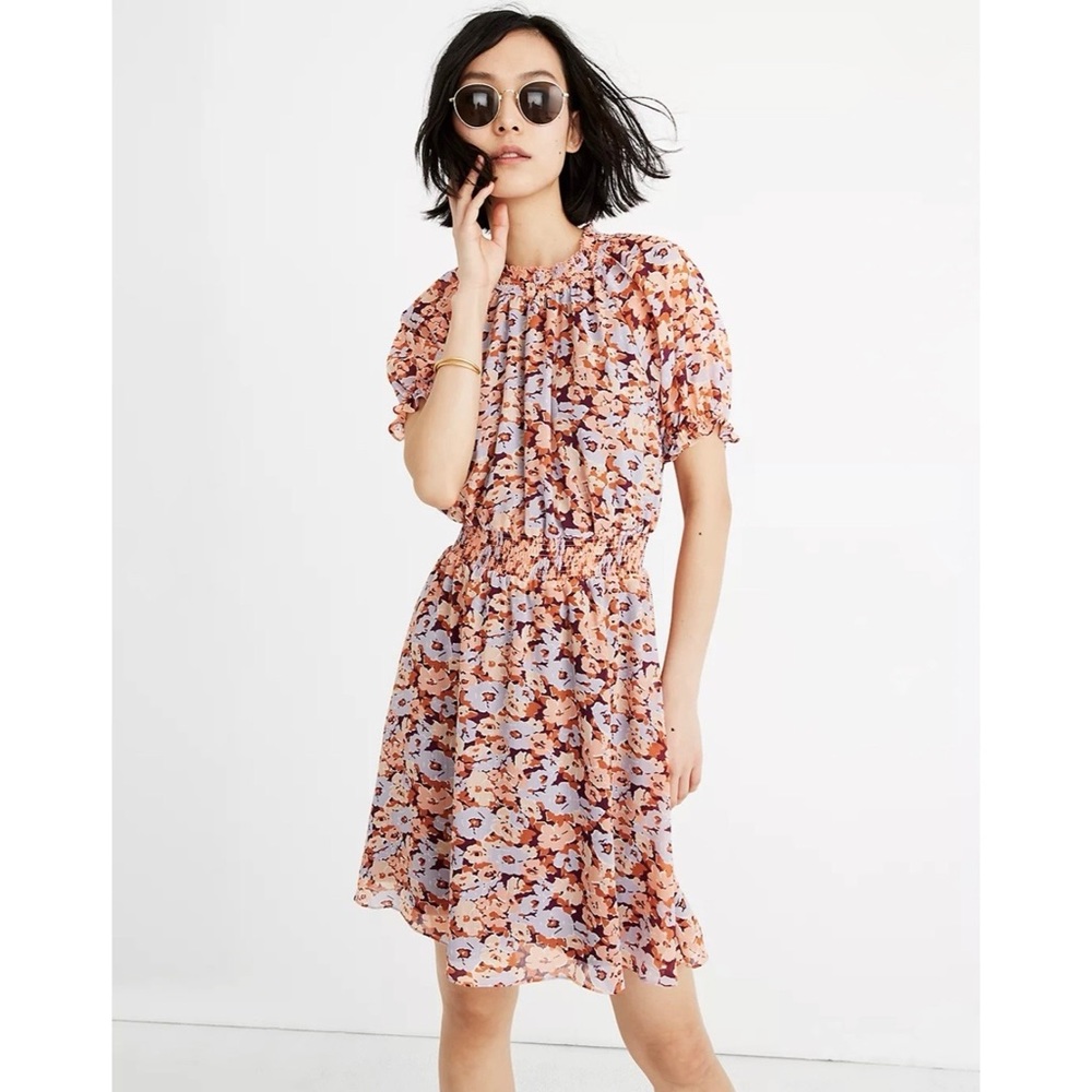 Madewell Smocked Mock Neck Dress in Floral Breeze